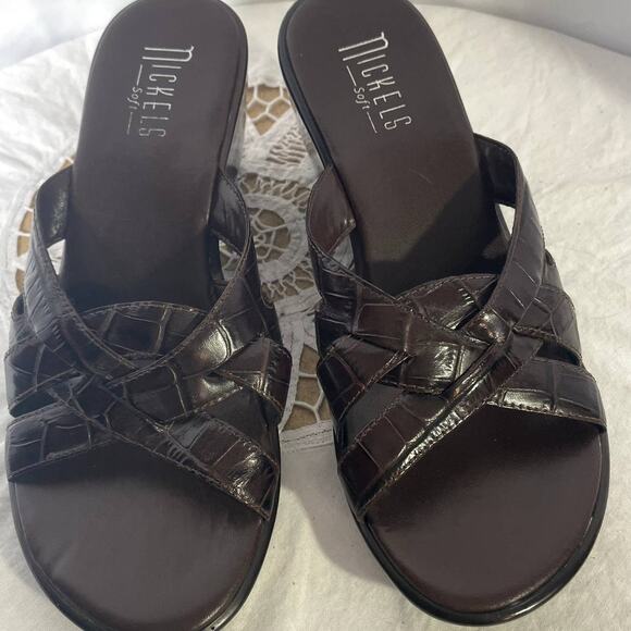 Nickles Soft Size 6 3" wedge Leather brown Made in Brazil women shoe - Picture 1 of 8
